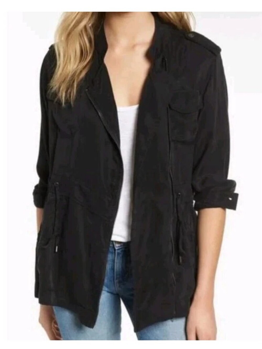 Rails Woman M Miles Utility Military Jacket Black Crinkle Cupro Lightweight Nwt
